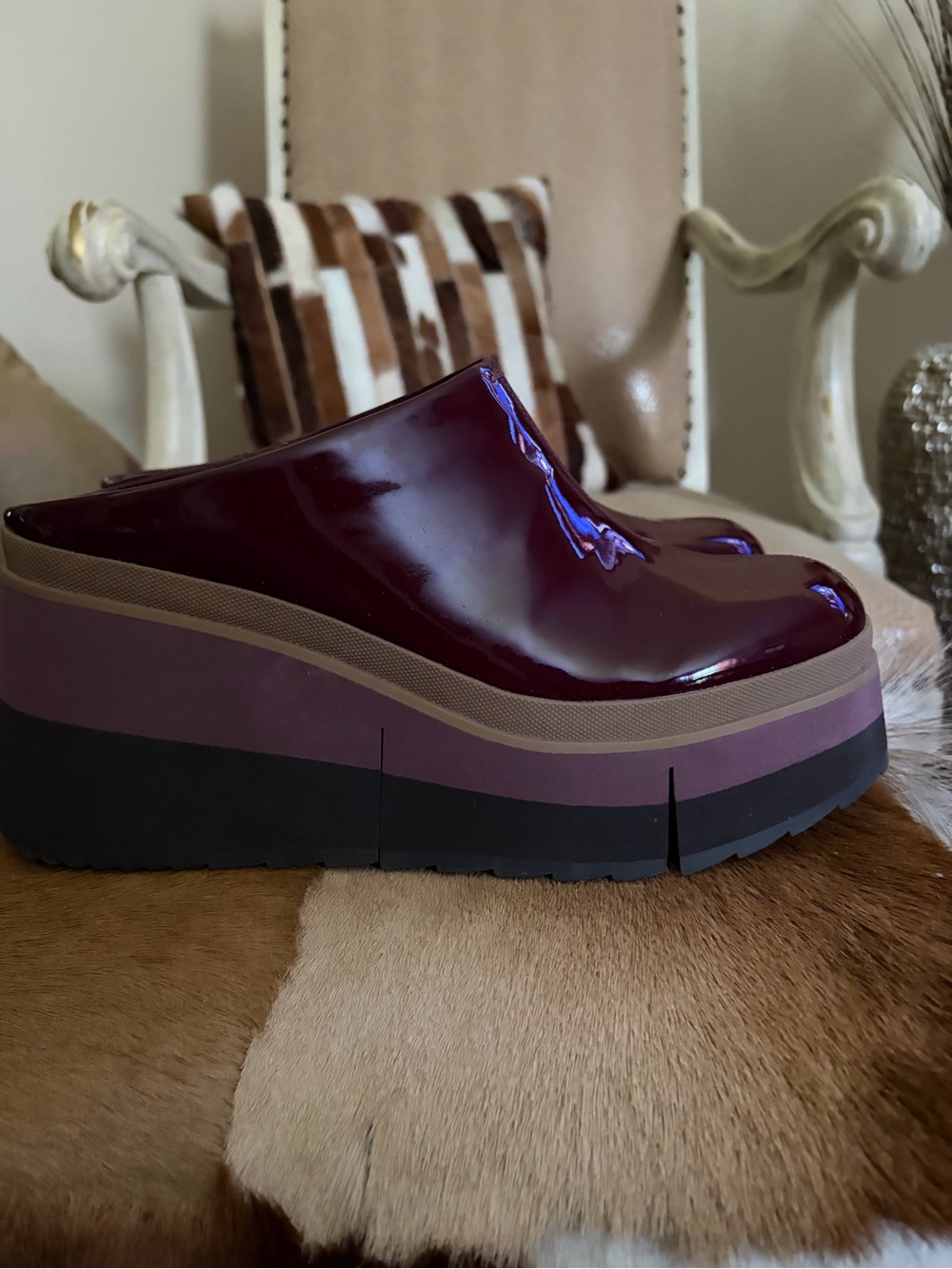 Naked Feet Clog wedge in Deep Burgundy Patent. Size 9. Worn once.